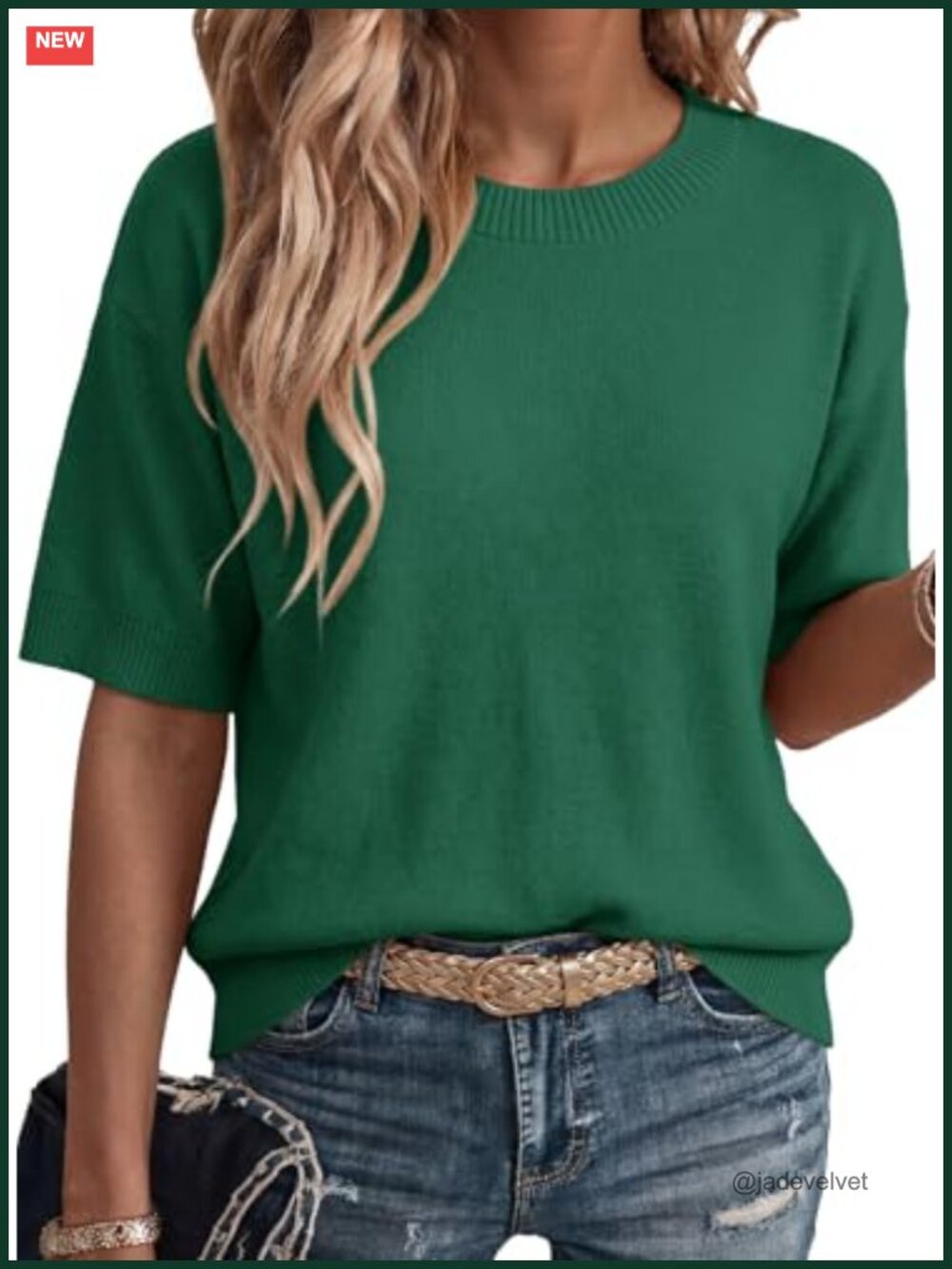 Womens Cotton Knit Short Sleeve Pullover Sweater Top Casual
